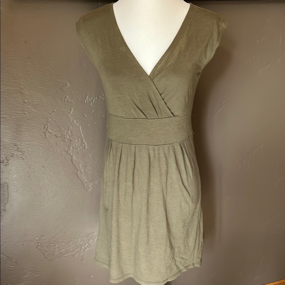 LOFT Khaki Olive-Green V-Neck Sleeveless Mini Dress